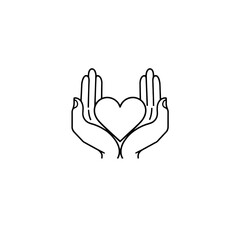 Obraz premium Simple line drawing of hands holding a heart symbol.