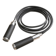 Black Jump Rope with Textured Handles on White Background for Fitness and Exercise