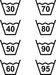 Washing temperature settings. Clothing marking. Warning symbol. Information about safe washing temperatures on the clothing label. A set of labels with numerical values for washing modes.