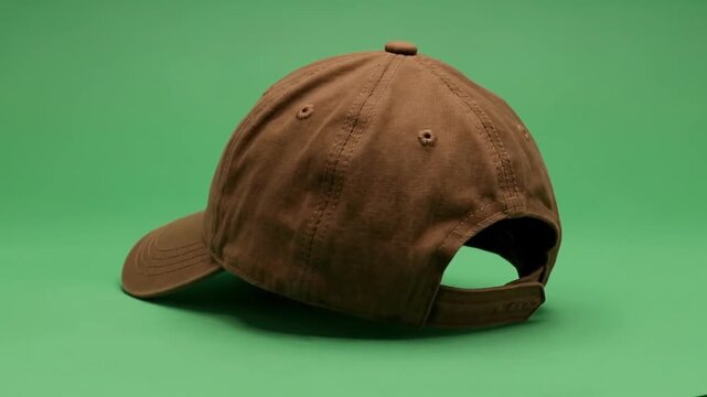 Brown Baseball Cap on a Green Background.