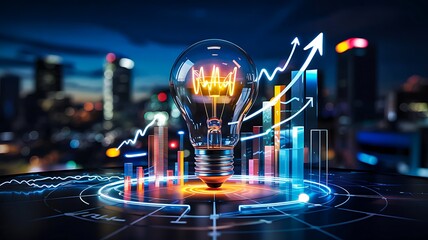 Glowing light bulb with rising chart symbolizing business innovation
