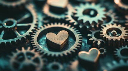 Interlocking Hearts and Gears, Symbolizing the Mechanics of Love and Connection