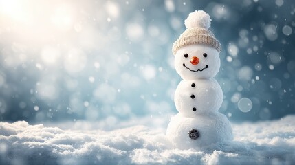 Fototapeta premium Background wallpaper of a snowman in snow - winter card.