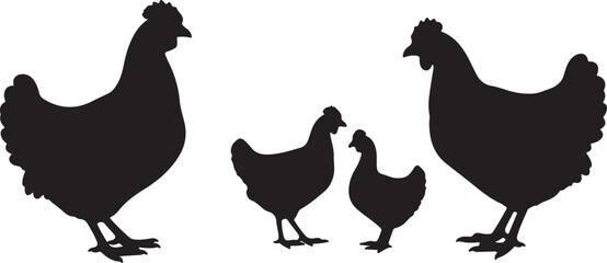 set of hen chicken Black Silhouette Bundle - Stunning Vector Illustrations for Wild or domestic animals Nature Lovers, isolated on white © Israt