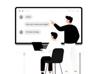 Two people interacting with a computer interface