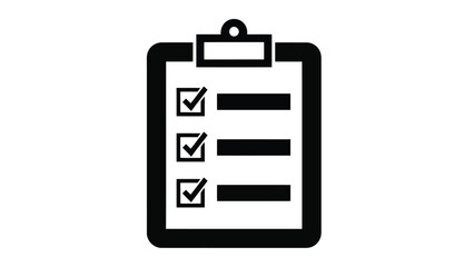 Simple black icon of a clipboard with a checklist.