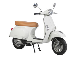 Obraz premium White vintage-style scooter with tan leather car brand and chrome accents