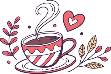 Coffee Cup With Love Illustration. Coffee Love Concept Illustration. Romantic Coffee Cup Illustration. Coffee Cup Heart Design Illustration. Love And Coffee Illustration. Hot Coffee With Love Design