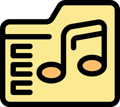 Yellow music folder storing audio files with playlist icon, representing digital music organization and access