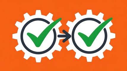Process approval concept with verified checkmark gears
