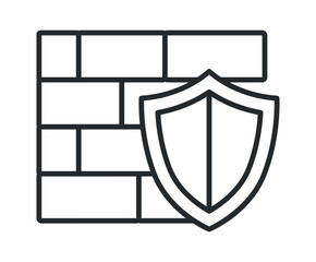 A minimalist outline of a wall with a shield icon, symbolizing security and protection.