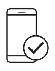A minimalist smartphone icon with a checkmark symbol, representing verification or approval.