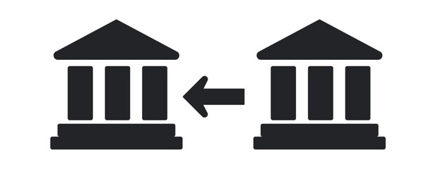 Two bank icons representing financial services and transactions.