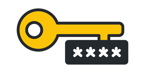 A vibrant yellow key icon next to a black password input field symbolizing security.