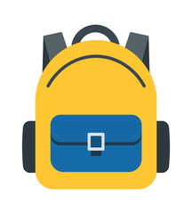 Stylish yellow backpack with blue front pocket, perfect for school or outdoor activities.