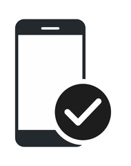 A sleek smartphone silhouette with a checkmark symbolizing approval or confirmation.