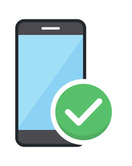 A smartphone with a green check mark symbolizing verification and approval.