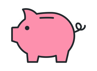 A cute pink piggy bank with a classic design, symbolizing saving money and financial security.