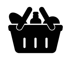 A minimalist black silhouette of a picnic basket filled with food items, perfect for outdoor gatherings.