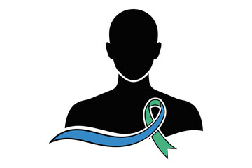 Cancer Awareness Ribbon on Human Silhouette Medical Support Concept Vector Illustration