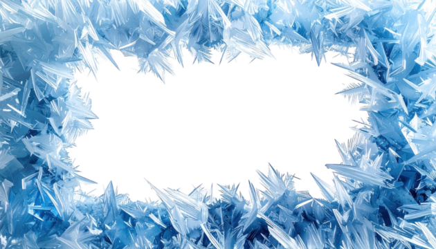 Intense close-up of icy blue crystals framing a black, irregularly shaped void - Powered by Adobe