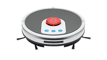 Fototapeta premium Robotic Vacuum Cleaner with Red Button and Power Icons