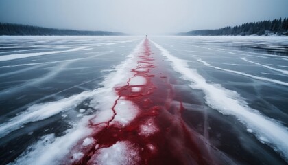 Long Red Path On Ice