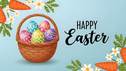 Happy easter sunday celebration with colorful eggs and basket