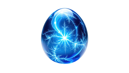 Glowing blue egg with lightning-like patterns against a black background