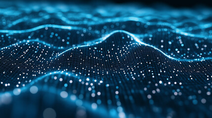 Digital wave network pattern with flowing lines and nodes, symbolizing connectivity, data flow, technology, communication, and futuristic digital networks in an abstract design.