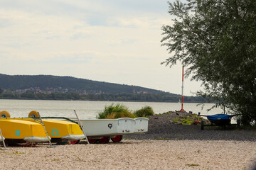 kid sailing boats on the shore