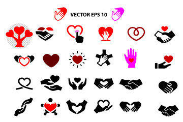 Set of vector heart icons in a romantic love design for Valentine and wedding themes