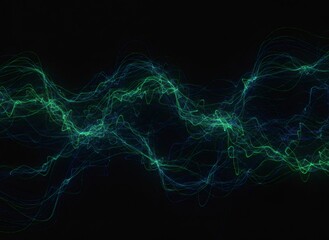 Wavy line abstract image on dark background. Digital sound wave visualization as data and technology concept. Motion energy or energy flux.