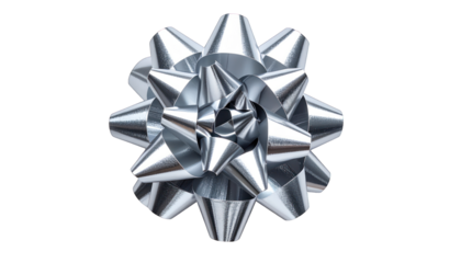 Shiny, silver decorative bow isolated on black background, full of elegant detail