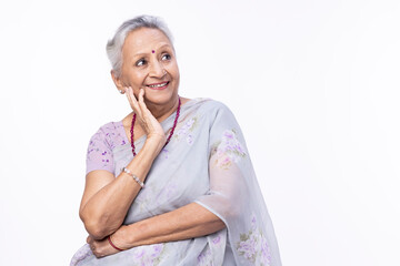 Portrait of beautiful senior woman on white background
