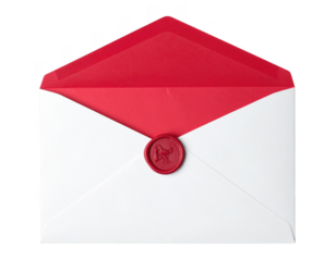 Sealed romantic envelope prepared for valentines day, isolated on white and transparent.