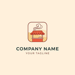 Street Food Stall with Smoke Rising from Roof.