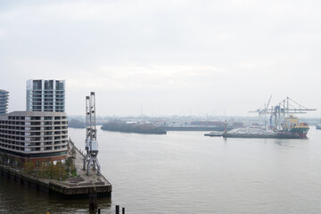 River Elbe in Hamburg at autumn frog