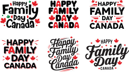 Happy family day Canada typography design with maple leaf vector © noorskills
