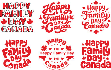 Happy family day Canada typography design with maple leaf vector
