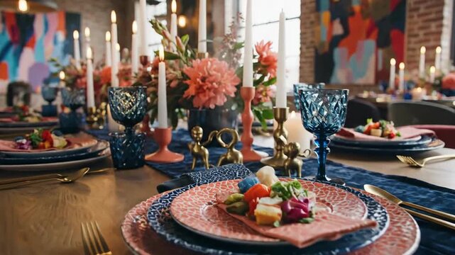 Elegant Table Setting With Floral Centerpiece And Candlelight For Fine Dining Experience