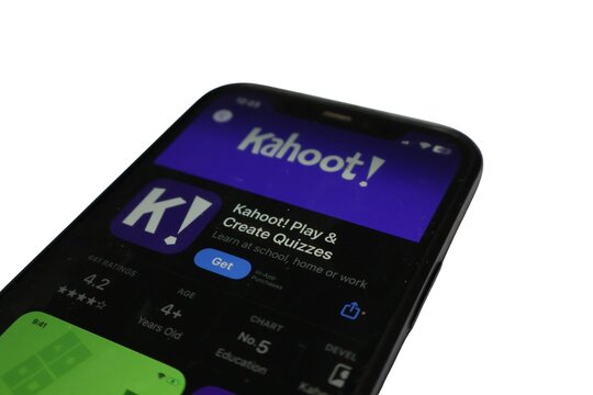 Kahoot! Educational App on iPhone App Store - Game-Based Learning and Quiz Platform Application Interface Editorial Concept for School and E-learning