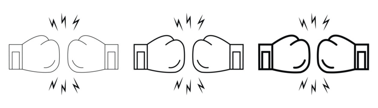 Boxing gloves line icon set. Sports equipment, fitness, challenge and thin boxing gloves. Vector illustration.