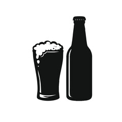 Beer bottle and glass beverage icon monochrome vector design