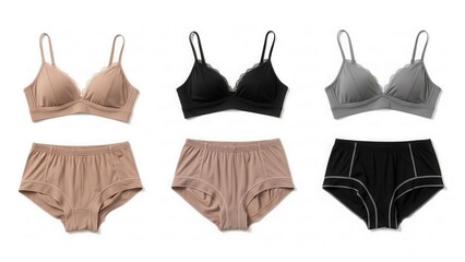 Lingerie sets underwear and bra womens intimate apparel isolated on white background