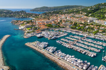 Obraz premium Aerial view of Beaulieu-sur-Mer, a resort town on the French Riviera coastline