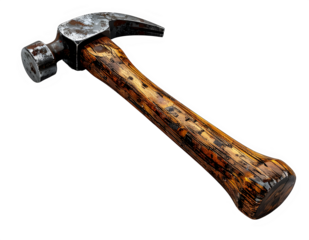 Old Rusty Hammer With Weathered Wooden Handle.
