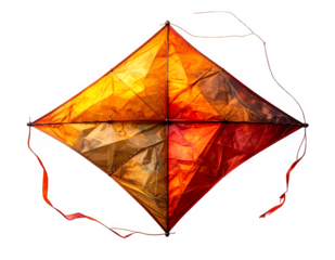Orange Diamond Kite with Brown Panels and Tails.
