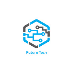 Fototapeta premium Abstract Future Tech Circuit Head Logo Icon Symbolizing Artificial Intelligence, Digital Innovation, Neural Networks and Modern Technology Branding Design