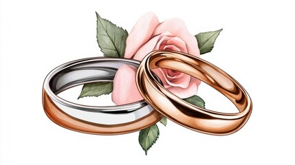 Elegant Wedding Rings With Pink Rose Floral Background Design